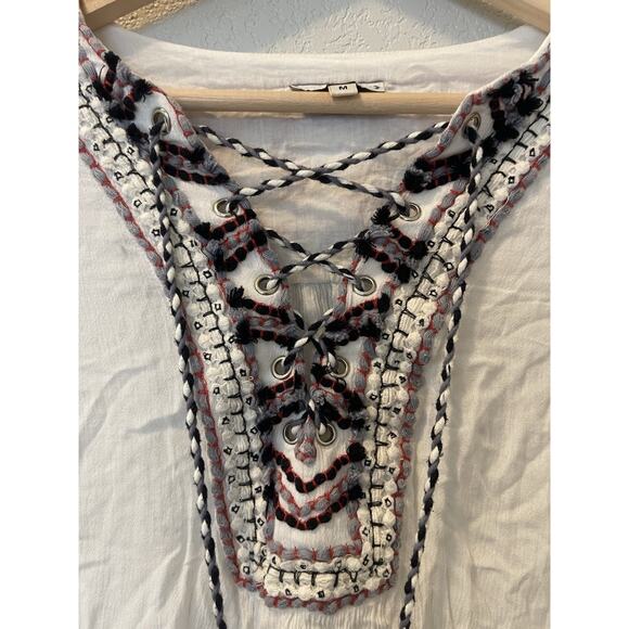 Anthropologie Conditions Apply Kaftan Cover Up Cotton Boho M White Embroidered - Picture 3 of 10